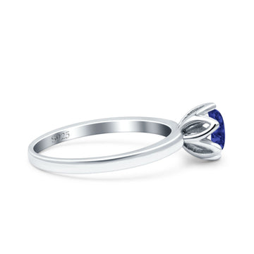 Art Deco Wedding Bridal Ring Round Simulated Blue Sapphire CZ 925 Sterling Silver
